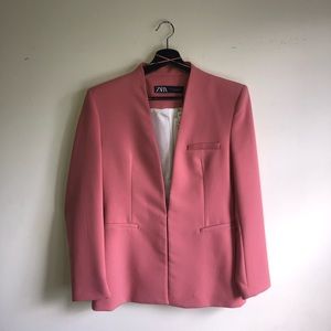 ZARA fitted Women's Pink Blazer with Shoulder pads